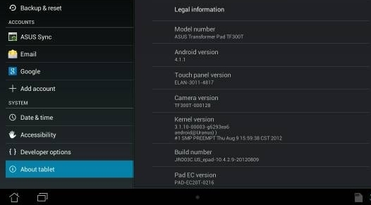 Обновление Android 4.1 для Asus Transformer Pad TF300 выпущено