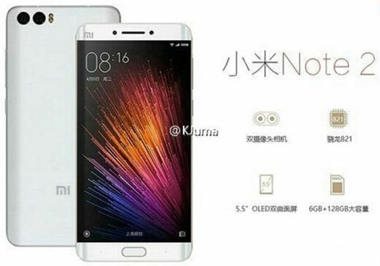 Xiaomi Mi Note 2. Внешний вид и основные технические характеристики на официальном пресс-изображении смартфона
