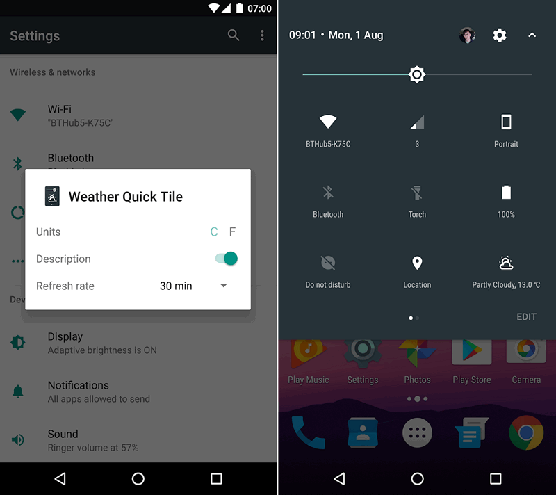 Программы для Android. Weather Quick Settings Tile добавит плитку с прогнозом погоды в панель быстрых настроек Android 7.0 Nougat