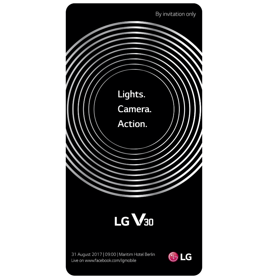 LG V30. Презентация смартфона состоится 31 августа. Производитель рассылает приглашения на это событие