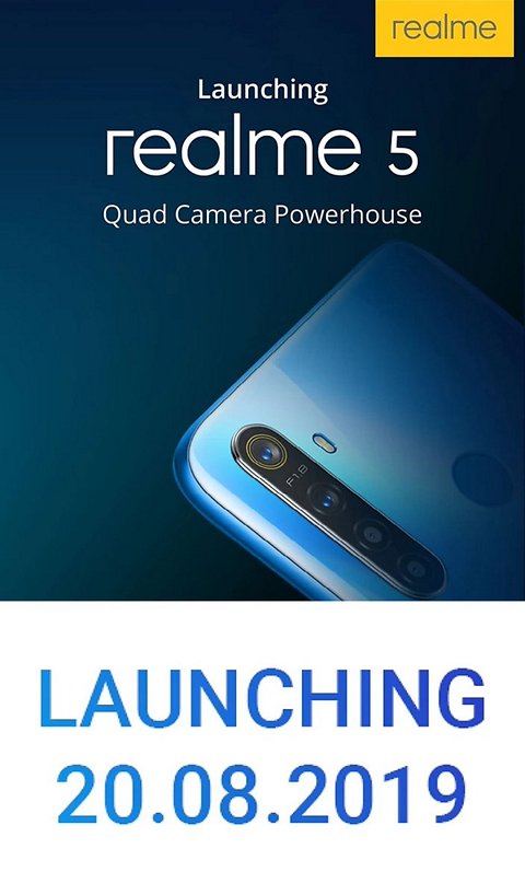 Realme 5 получит камеру с четырьмяя объективами, процессор Qualcomm Snapdragon 655 и мощную батарею. 