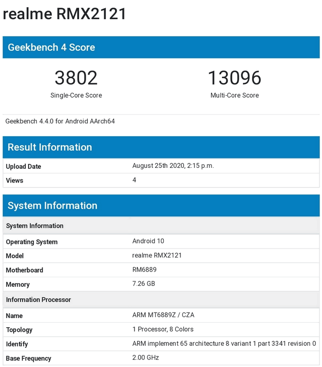 Realme X7 Pro с процессором Dimensity 1000+ на борту замечен на сайте Geekbench