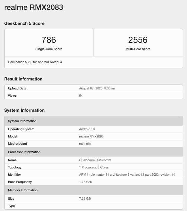 Realme X3 Pro. Новый смартфон с процессором Snapdragon 855+ засветился в Geekbench