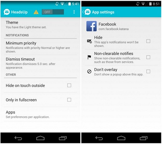 Программы для Android. HeadsUp: Уведомления в стиле Android L с черным списком приложений, которые не должны вас беспокоить