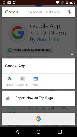 Программы для Android. Приложение Google обновилось до версии 5.3. Функция Google Now On Tap и обновленный интерфейс лончера Старт на устройствах с Android M (Скачать APK)