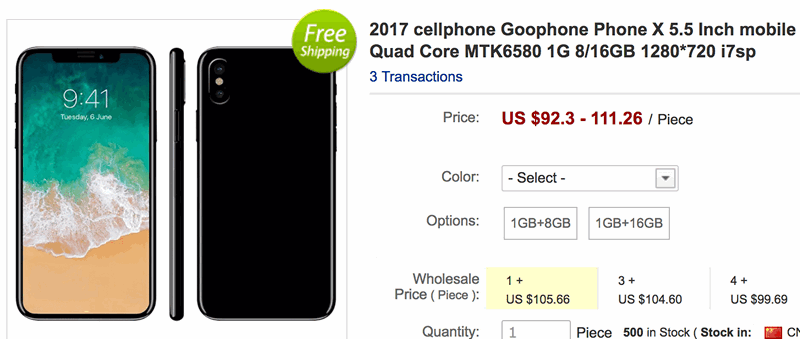 Goophone X: Смартфон с веншним видом как у iPhone X и ценой $100