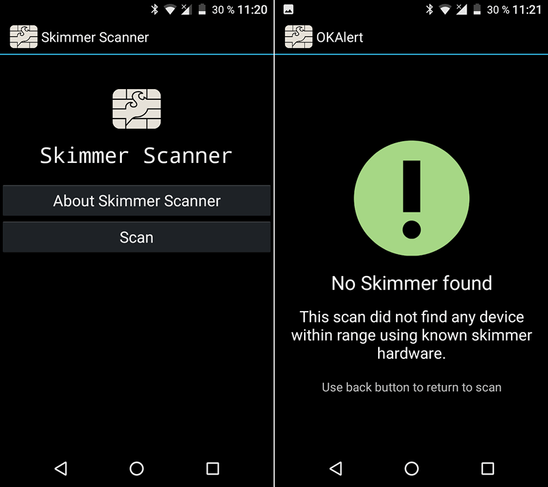 Узнать о наличии поблизости скимера для считывания банковских карт поможет Android приложение Skimmer Scanner