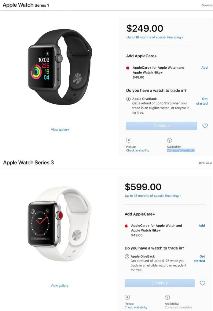 Apple Watch 4 уже близко. Некоторые модели серий 1 и 3 начинают исчезать из продажи