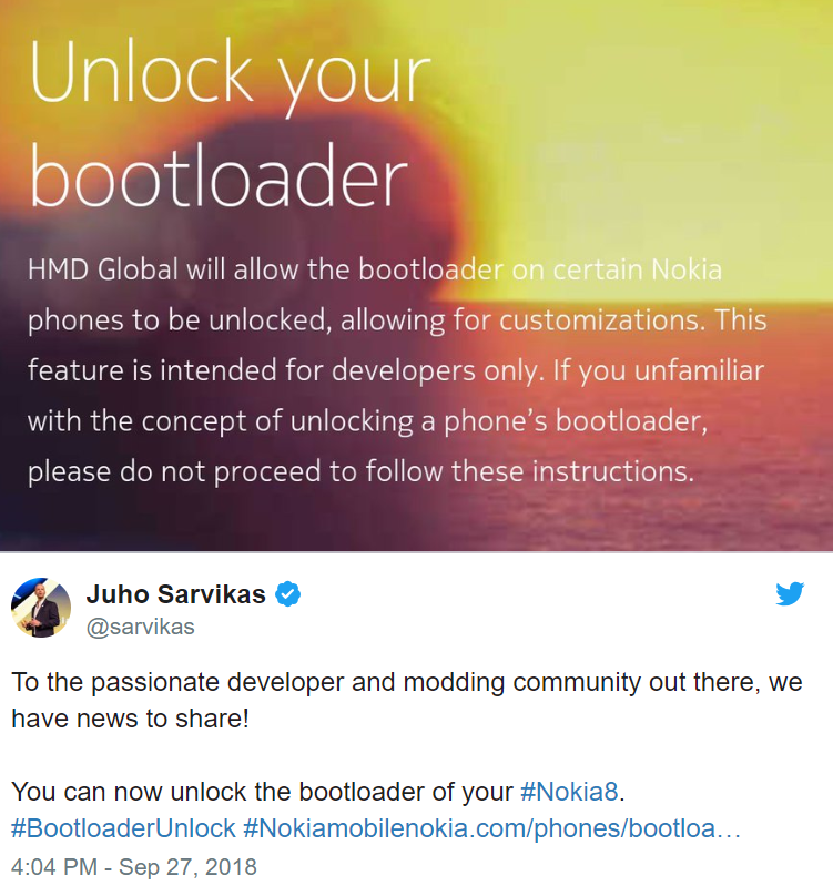 HMD Global предоставит владельцам Nokia 8 возможность разблокировать их загрузчик