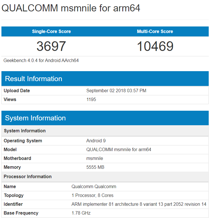 Qualcomm Snapdragon 855 засветился в тесте Geekbench