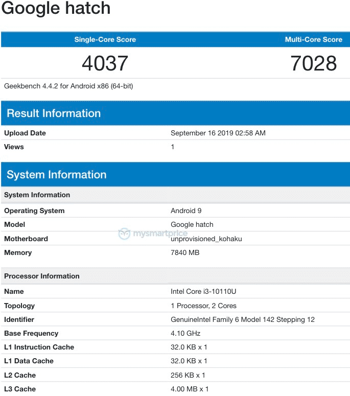 Google “Hatch”. Хромбук с процессором Intel Comet Lake готовится к выпуску