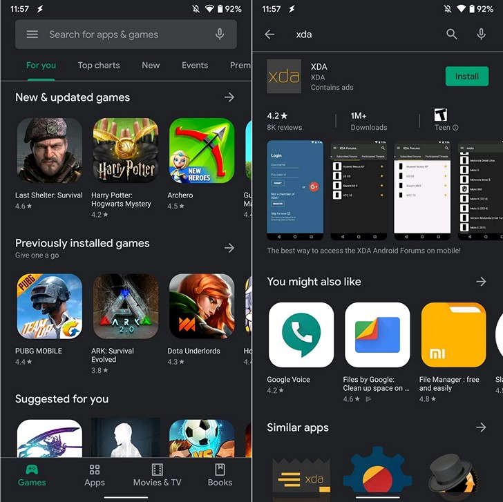 Приложения для Android. Google Play Маркет получил темную тему оформления