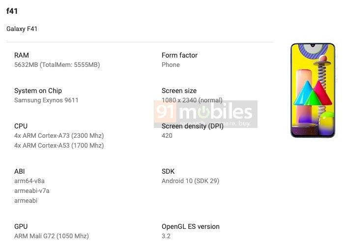Galaxy F41. Релиз недорогого смартфона Samsung уже близок: новинка появились в перечне устройств Google Play консоли