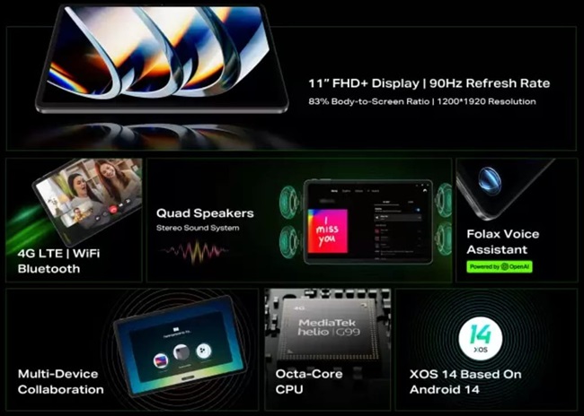 Infinix XPad LTE: Новый планшет с 11-дюймовым FHD+ дисплеем, четырьмя динамиками и батареей на 7000 мАч