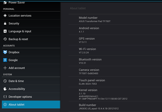 Обновление Android 4.1 Jelly Bean для планшетов Asus