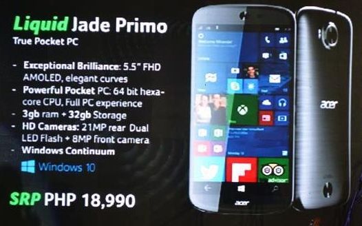 Acer Jade Primo. 5.5-дюймовый Windows смартфон с возможностью использования в качестве мини-ПК появится в декабре. Цена: $400