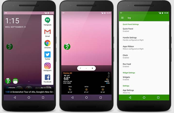 Новые приложения для Android. Ivy — боковая панель на экране смартфона для быстрого доступа к приложениям, а также легкий доступ к новостям и пр.