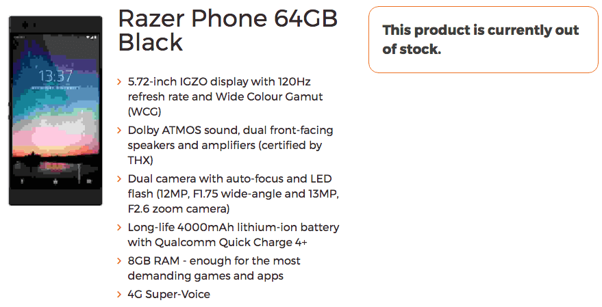 Razer Phone. Смартфон топового уровня получит 120-Гц дисплей, батарею с емкостью 4000 мАч, сдвоенные камеры и прочую мощную начинку