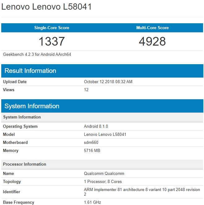 Lenovo S5 Pro. Технические характеристики и фото смартфона засветились на сайтах TENAA и GeekBench