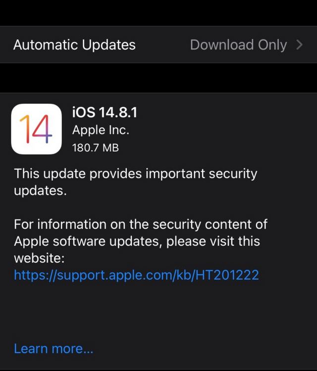 iOS 14.8.1 и iPadOS 14.8.1