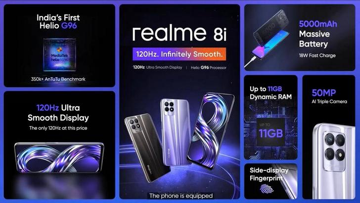 Realme 8i на базе процессора MediaTek Helio G96, оснащенный экраном с частотой обновления 120 Гц, мощным аккумулятором и NFC модулем дебютирует в Европе 14 октября