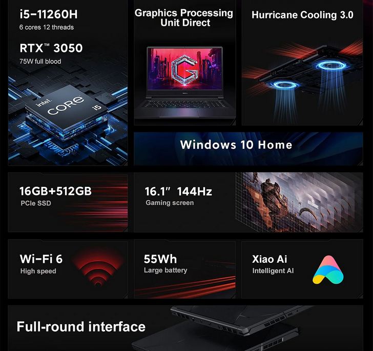 Redmi G 2021. Игровой ноутбук на базе Ryzen 7 5800H с дисплеем 144 Гц и видеокартой GeForce RTX 3060 уже доступен на глобальном рынке