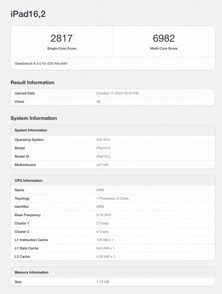 Новый iPad mini 2024 имеет урезанный процессор A17 Pro и 8 ГБ оперативной памяти