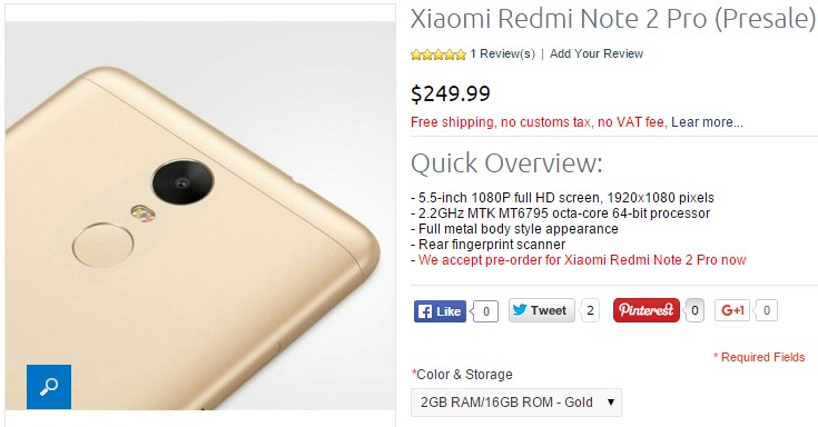 Xiaomi Redmi Note 2 Pro уже доступен для предзаказа в Китае