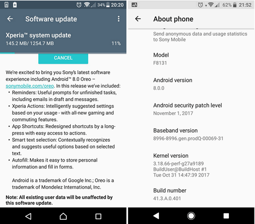  Android 8.0 для Sony Xperia X Performance
