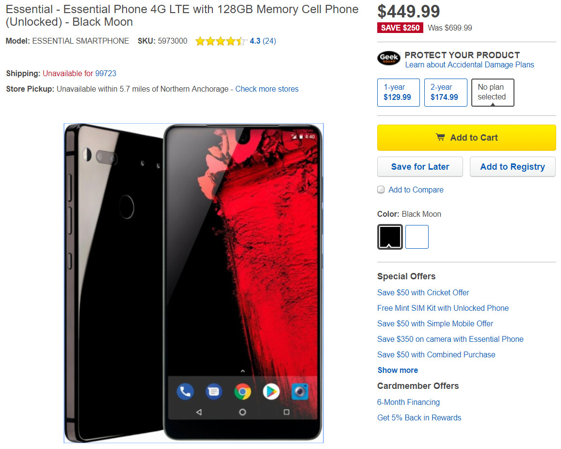Essential Phone снова подешевел и теперь купить его можно за $449.99