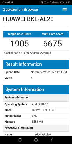 Honor V10 засветил свои характеристики на сайте Geekbench