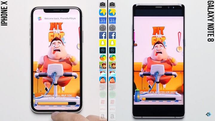 Samsung Galaxy Note 8 против iPhone X в тестах на скорость работы с реальными приложениями (Видео)