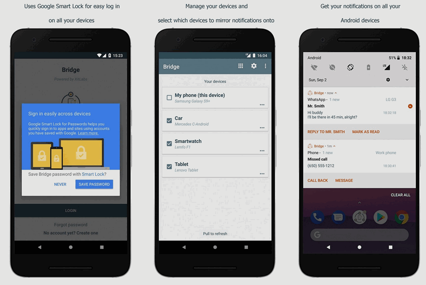 Новые приложения для Android. Bridge - mirror notifications  синхронизирует ваши уведомления между смартфонами, планшетами и прочими устройствами
