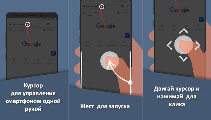 Новые приложения для Android. Reachability Cursor: one-handed mode mouse pointer упростит управление смартфоном с большим экраном одной рукой.