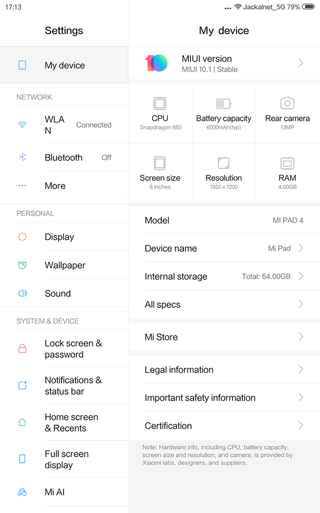 Xiaomi Mi Pad 4. Стабильная сборка MIUI 10 для планшета выпущена