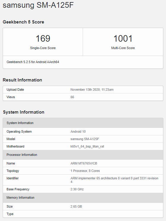 Samsung Galaxy A12 с 3 ГБ оперативной памяти и процессором MediaTek засветился в Geekbench