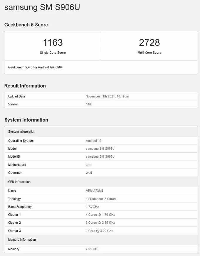 Galaxy S22+ замечен в Geekbench с процессором Snapdragon 898 на борту