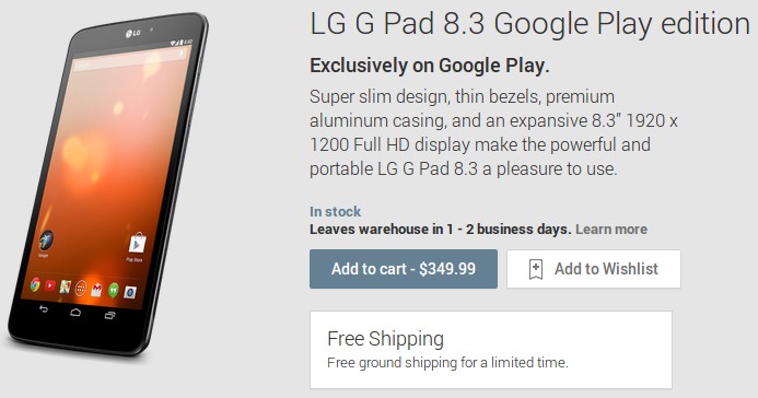 LG G Pad 8.3 Google Play edition (LG V510) появился в Google Play Маркете