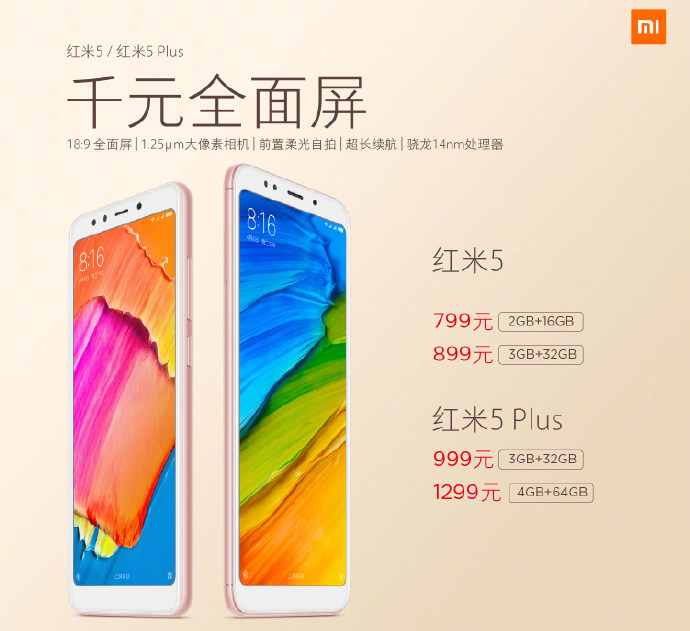 Xiaomi Redmi 5 и Redmi 5 Plus. Недорогие смартфоны с «бескрайним» дисплеем официально представлены