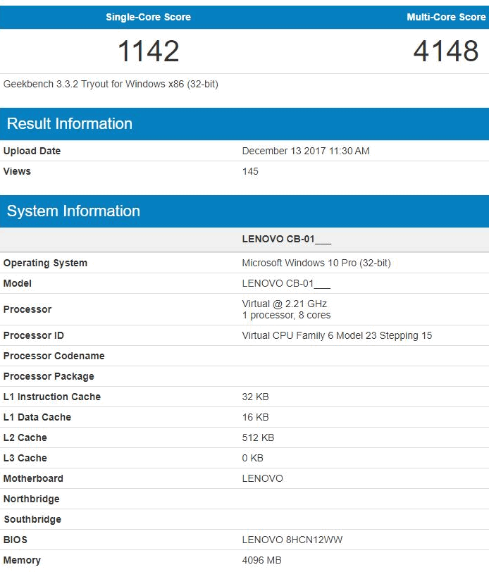 Ноутбук Lenovo с процессором Snapdragon 835 и операционной системой Windows 10 на борту в утечке Geekbench