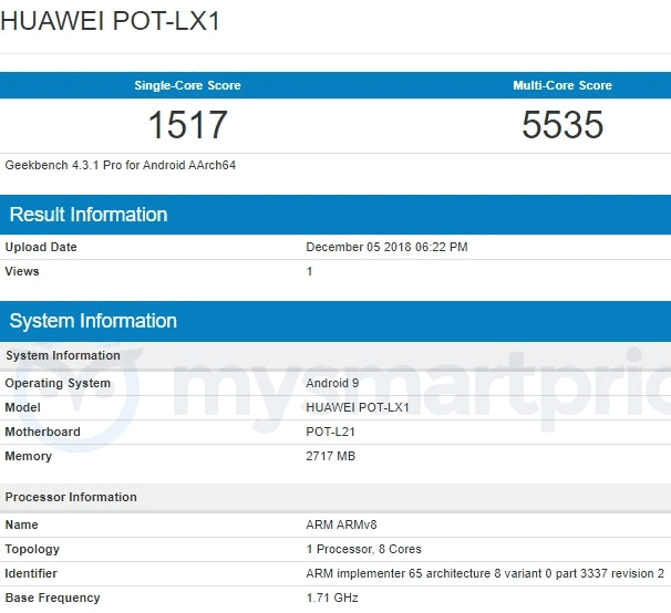 Huawei P Smart (2019) засветился в Geekbench. Релиз новинки уже не за горами