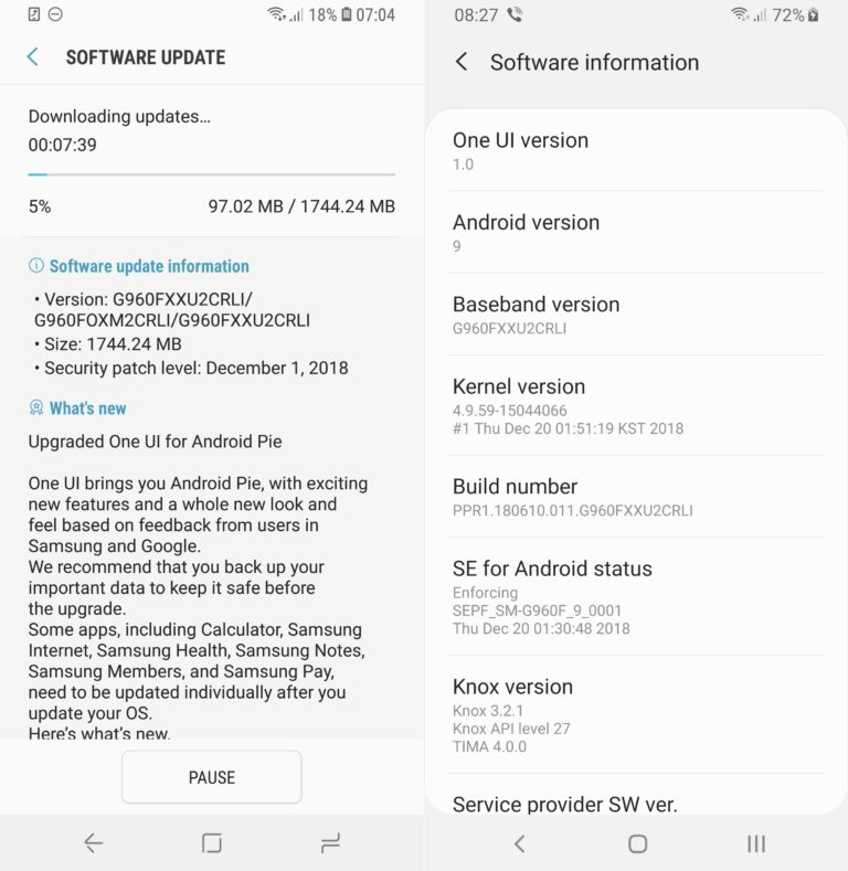 Обновление Android 9 Pie для Samsung Galaxy S9 и Galaxy S9+ начинает поступать на смартфоны