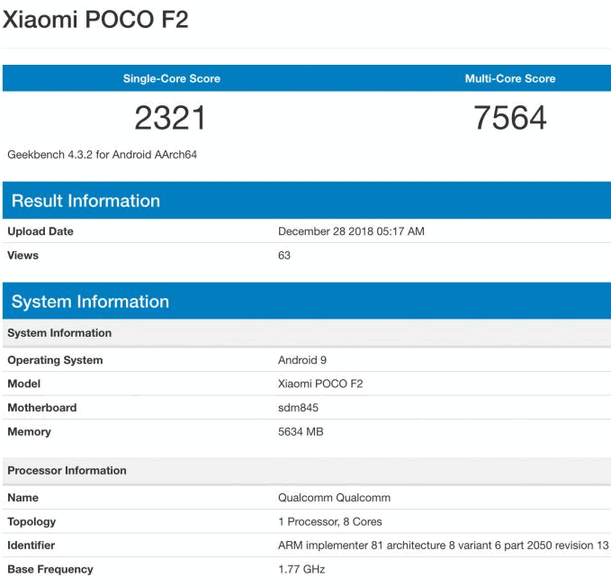 Pocophone F2 от Xiaomi на подходе? Смартфон с таким наименованием замечен в Geekbench