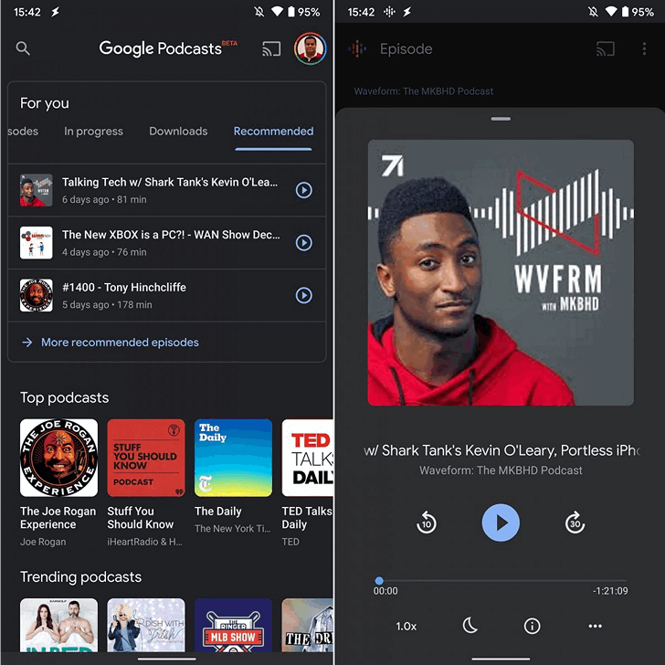 Приложения для Android. Google Подкасты получило темную тему оформления