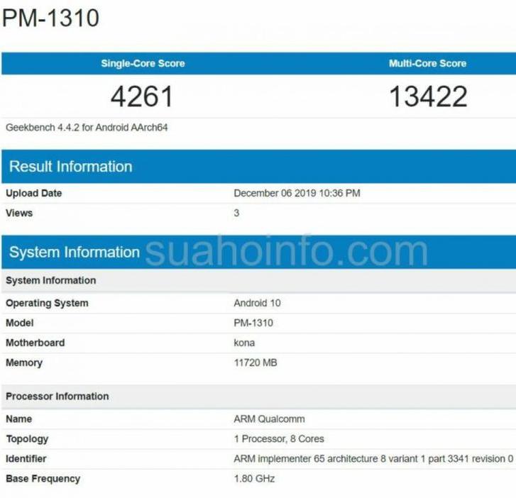 Sony Xperia 3. Будущий японский флагман засветил в Geekbench процессор Snapdragon 865 и 12 ГБ оперативной памяти