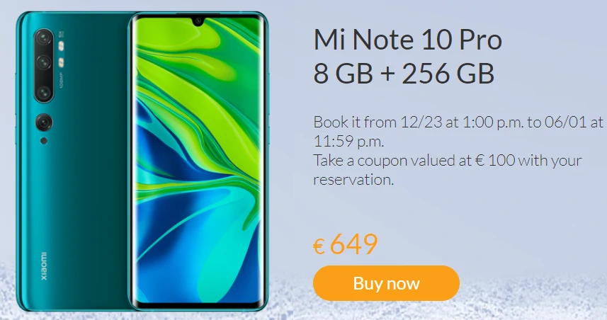 Xiaomi  Mi Note 10 Pro поступил в продажу в Испании. Цена:  €649