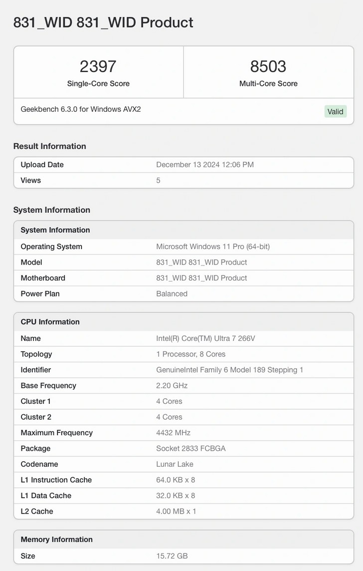 Планшет Surface Pro 12: с процессором Core Ultra засветился на сайте Geekbench 